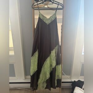 Free People Asymmetrical Dress in Brown and Green